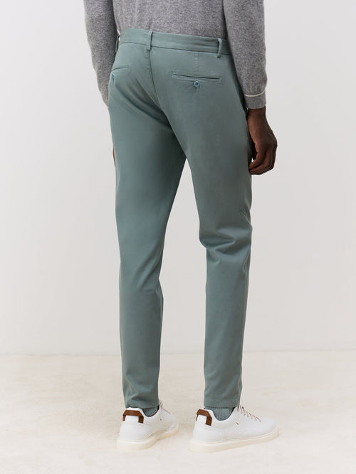 Chino slack skinny 7/8 en coton stretch vert d'eau - 2 - Father & Sons   - 14 