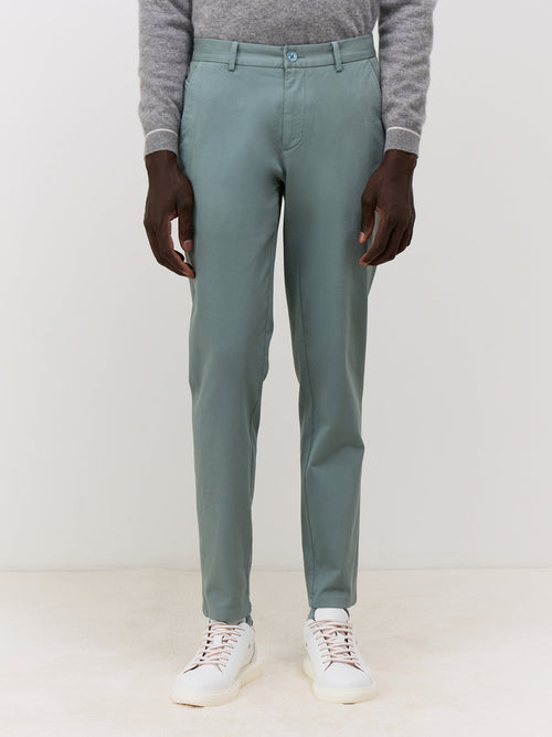 Chino slack skinny 7/8 en coton stretch vert d'eau - 1 - Father & Sons   - 14 