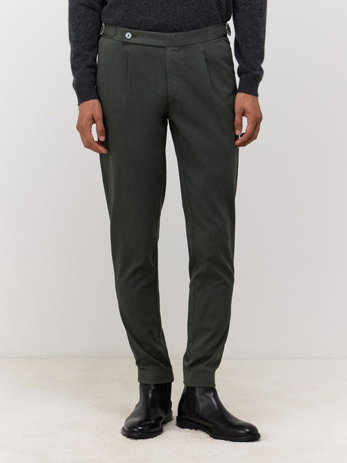 Chino slack skinny 7/8 en coton mélangé olive - 1 - Father & Sons   - 15 