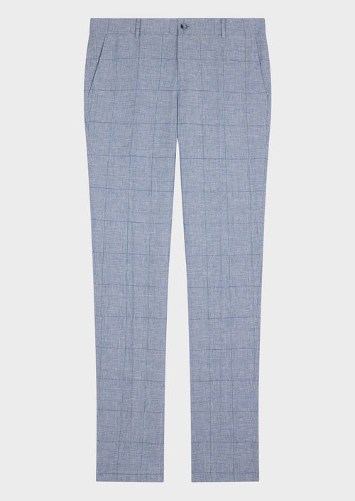 Pantalon coordonnable Slim en coton et lin bleu azur Prince de Galles - Father & Sons   - 3 