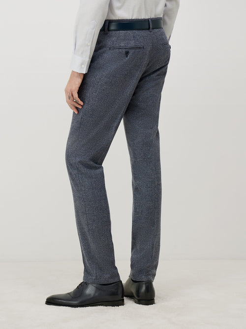 Pantalon coordonnable Slim en laine mélangée bleu turquin Prince de Galles - 2 - Father & Sons   - 9 