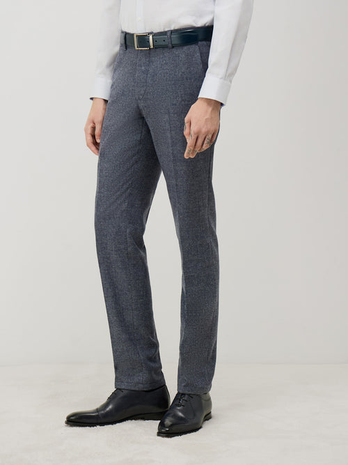 Pantalon coordonnable Slim en laine mélangée bleu turquin Prince de Galles - 1 - Father & Sons   - 9 