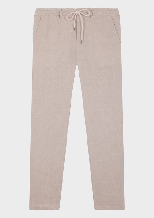 Pantalon casual slim en lin uni beige - 1 - Father & Sons   - 5 