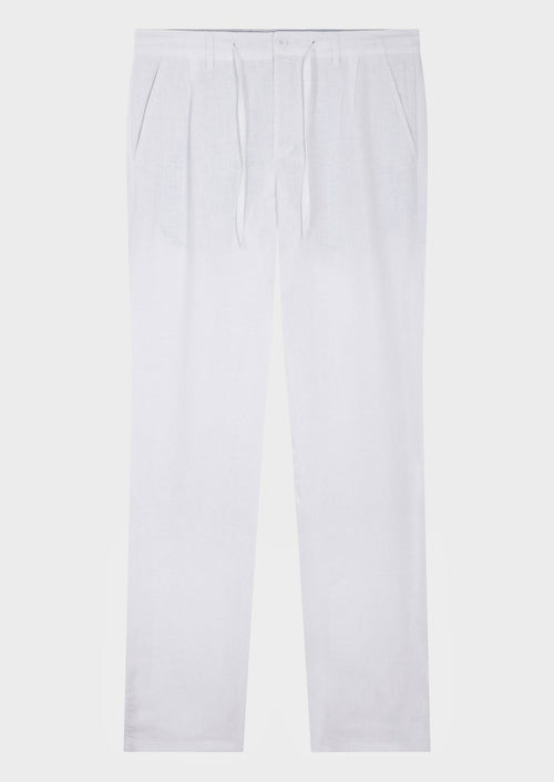 Pantalon casual slim en lin uni blanc - Father & Sons   - 1 