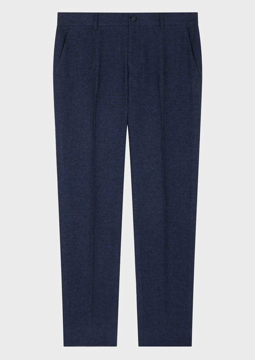 Pantalon coordonnable Slim en lin uni bleu indigo - Father & Sons   - 3 