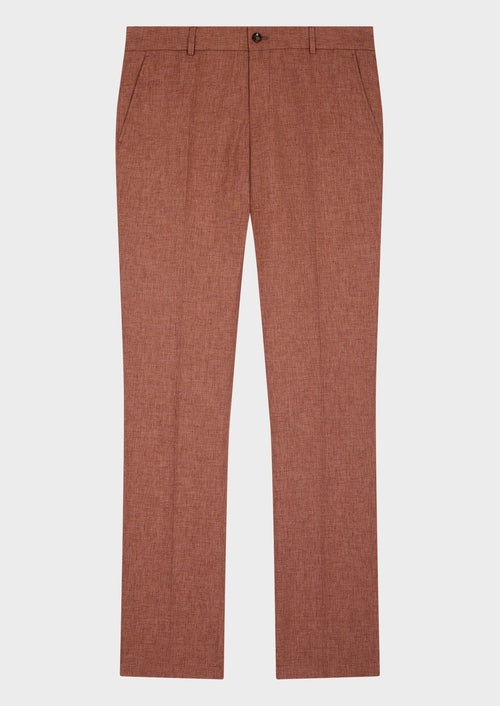 Pantalon coordonnable Slim en coton et lin mélangés unis terracotta - Father & Sons   -  