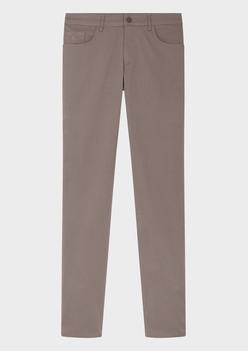 Pantalon casual skinny en coton stretch uni taupe - 1 - Father & Sons   - 16 