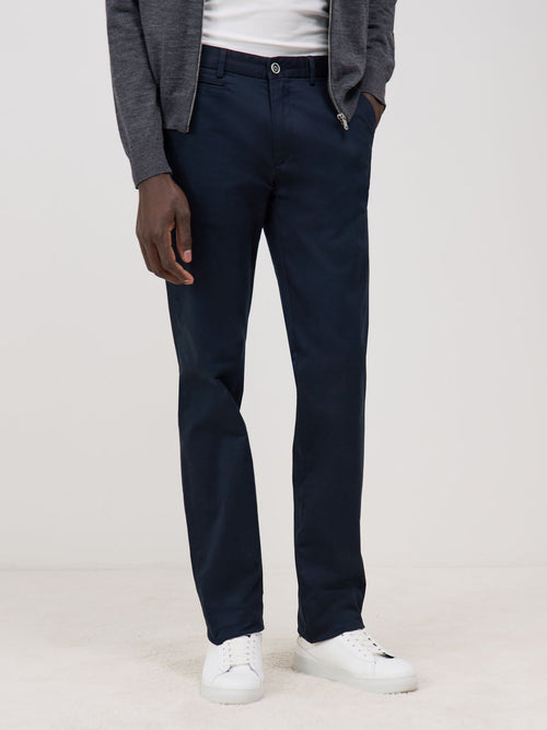 Chino slack skinny en coton stretch uni bleu marine - 1 - Father & Sons   - 17 