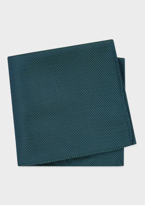 Pochette en soie à carreaux bleu marine et vert bouteille - 1 - Father & Sons   - 4 