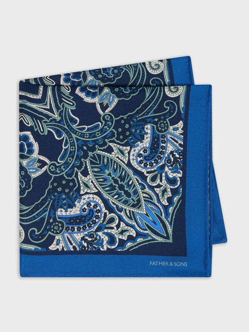 Pochette en soie bleue à motif vert d'eau - Father & Sons   -  