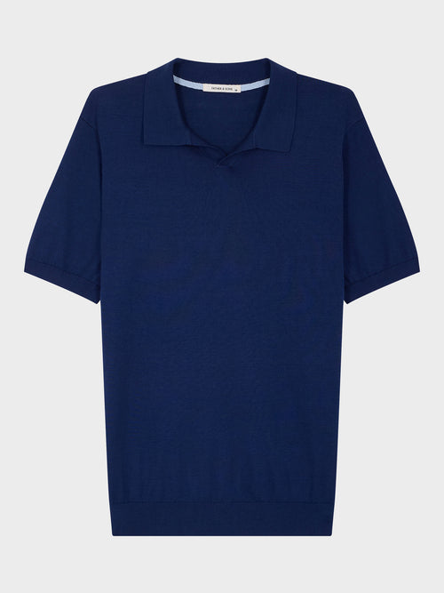 Polo Slim en maille coton et soie bleu indigo - 1 - Father & Sons   - 5 