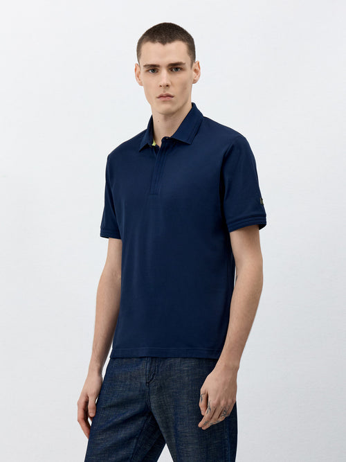 Polo Slim en coton mélangé bleu marine - Father & Sons   - 1 