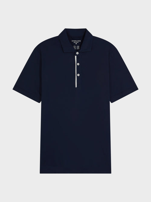 Polo Slim en coton mélangé bleu marine - 1 - Father & Sons   - 2 