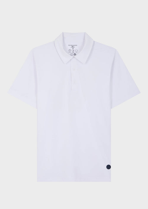 Polo Passionné en polyester recyclé stretch uni blanc - Father & Sons   - 1 