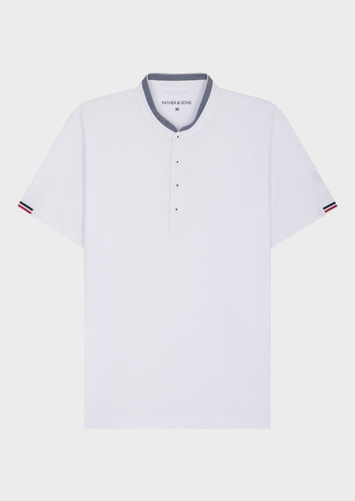 Polo manches courtes Slim en coton uni blanc à col officier - Father & Sons   - 1 