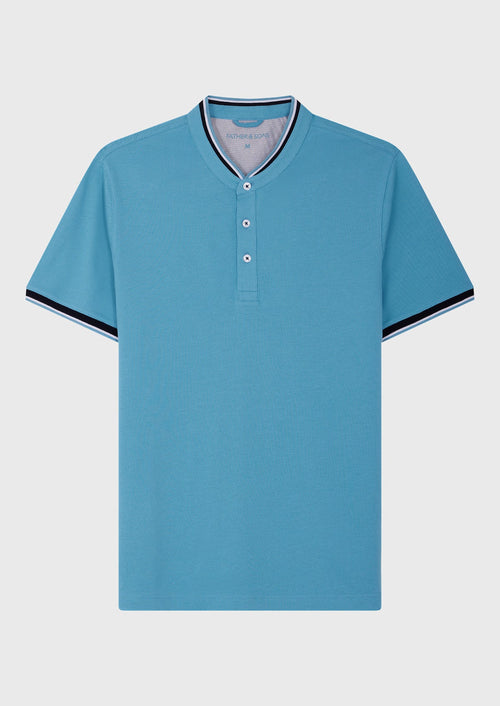 Polo manches courtes Slim en coton uni bleu turquin à col officier - 1 - Father & Sons   - 8 