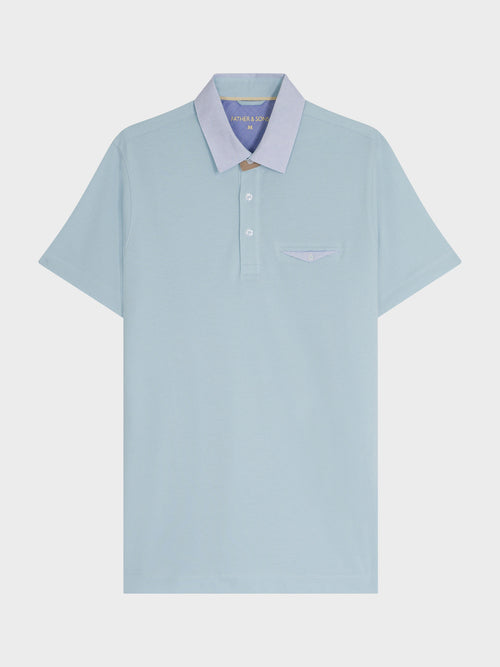 Polo manches courtes Slim en coton uni bleu ciel - Father & Sons   - 1 