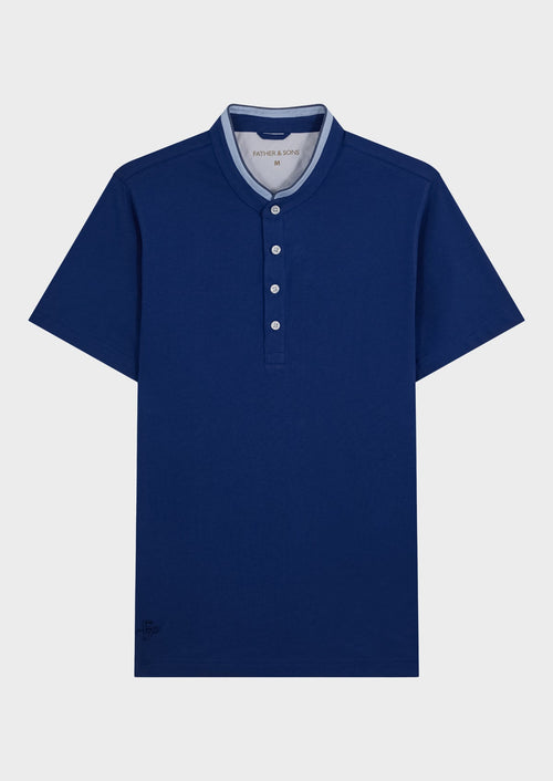 Polo manches courtes Slim en coton uni bleu jeans à col officier - 1 - Father & Sons   - 17 