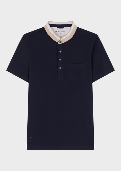 Polo manches courtes Slim en coton uni bleu marine à col officier - 1 - Father & Sons   - 18 