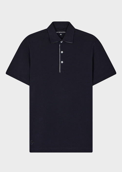 Polo manches courtes Slim en coton uni bleu marine - 1 - Father & Sons   - 5 