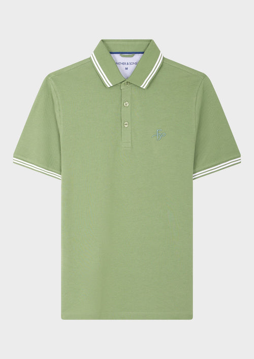 Polo manches courtes Slim en coton uni vert - Father & Sons   - 1 