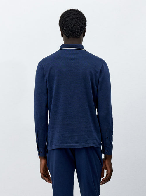 Polo manches longues Slim en coton bleu indigo - 2 - Father & Sons   - 2 