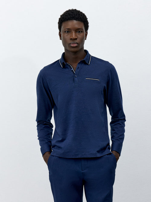 Polo manches longues Slim en coton bleu indigo - Father & Sons   -  