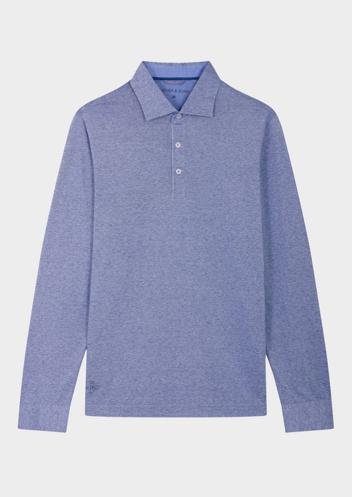 Polo manches longues Slim en coton uni bleu ardoise - 1 - Father & Sons   - 18 