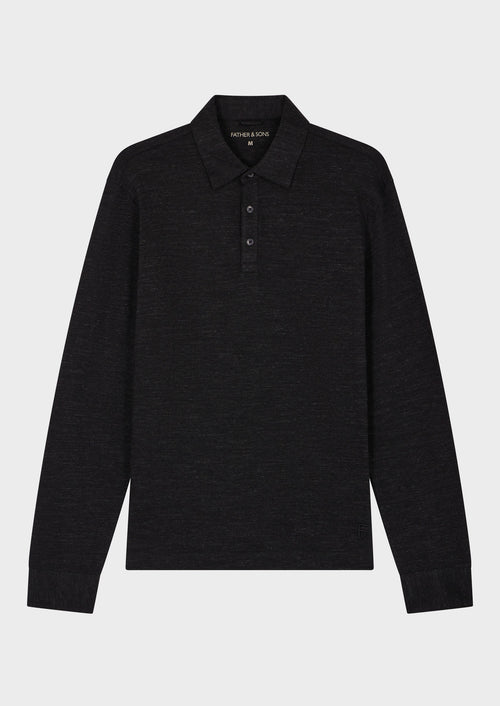 Polo manches longues Slim en coton anthracite - Father & Sons   - 4 