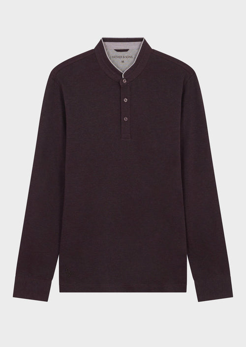 Polo manches longues Slim en coton uni bordeaux à col officier - 1 - Father & Sons   - 12 