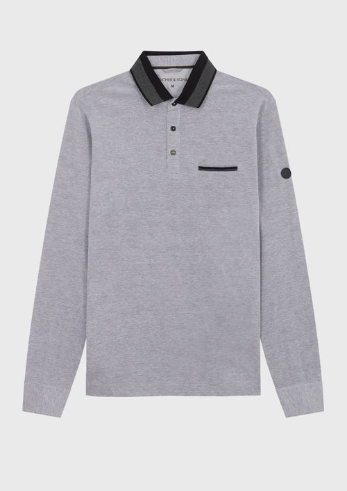 Polo manches longues Slim en coton uni gris - 1 - Father & Sons   - 8 