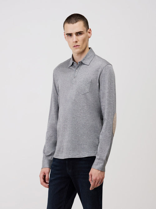 Polo manches longues Slim en coton gris - 1 - Father & Sons   - 2 