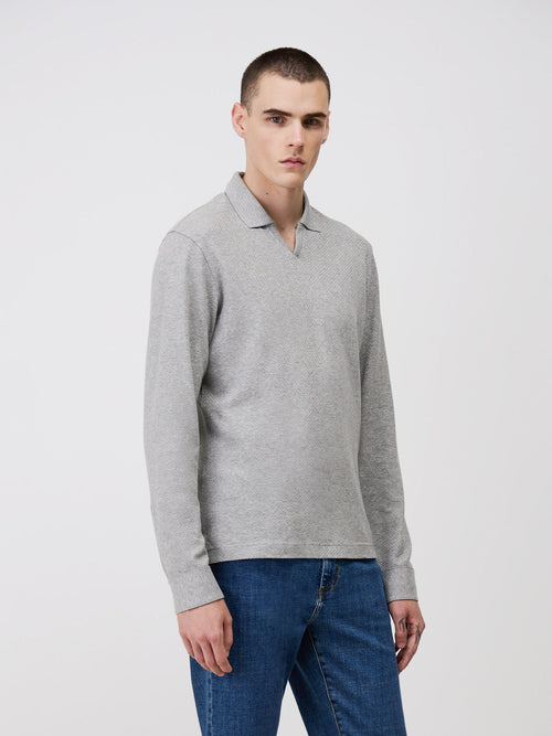 Polo manches longues Slim en coton gris - Father & Sons   - 1 