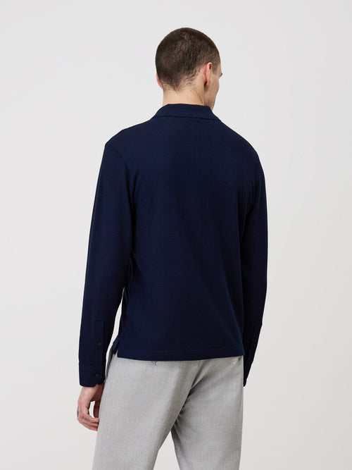 Polo manches longues Slim en coton bleu marine - 2 - Father & Sons   - 5 