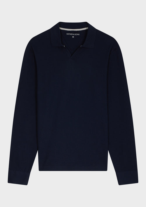 Polo manches longues Slim en coton bleu marine - Father & Sons   - 4 