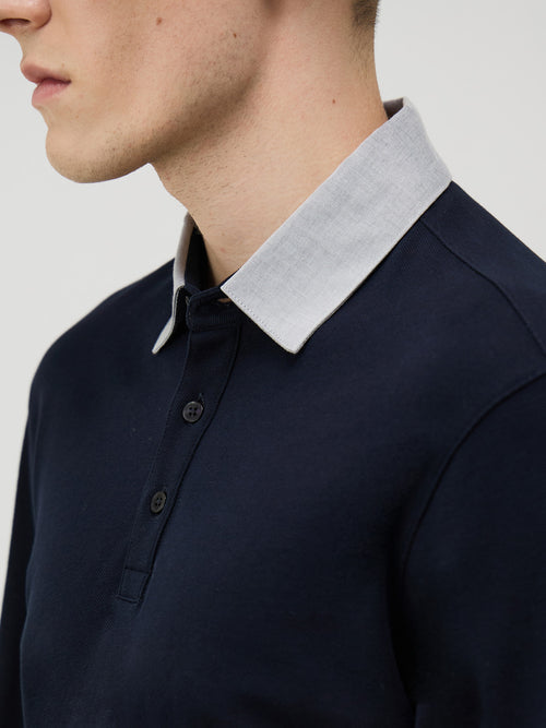 Polo manches longues Slim en coton bleu marine - Father & Sons   - 3 