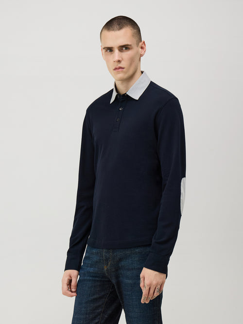 Polo manches longues Slim en coton bleu marine - 1 - Father & Sons   - 3 