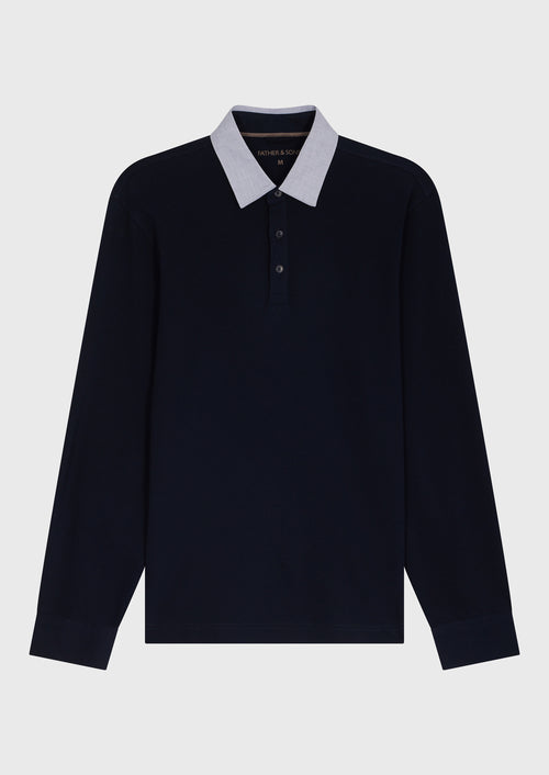 Polo manches longues Slim en coton bleu marine - Father & Sons   - 4 