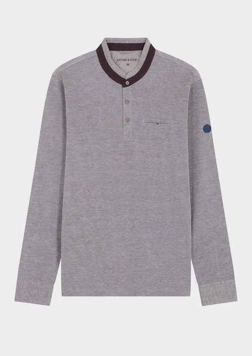 Polo manches longues Slim en coton uni marron glacé à col officier - 1 - Father & Sons   - 14 