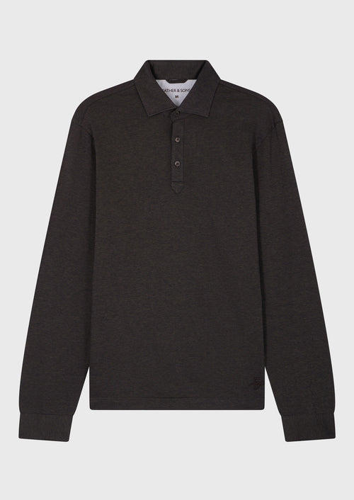 Polo manches longues Slim en coton marron - Father & Sons   - 4 