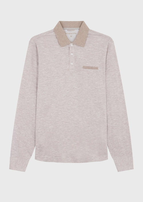 Polo manches longues Slim en coton uni taupe - 1 - Father & Sons   - 19 