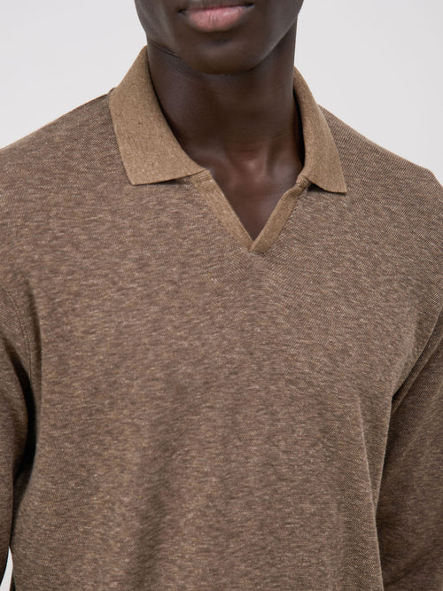 Polo manches longues Slim en coton marron - Father & Sons   - 3 