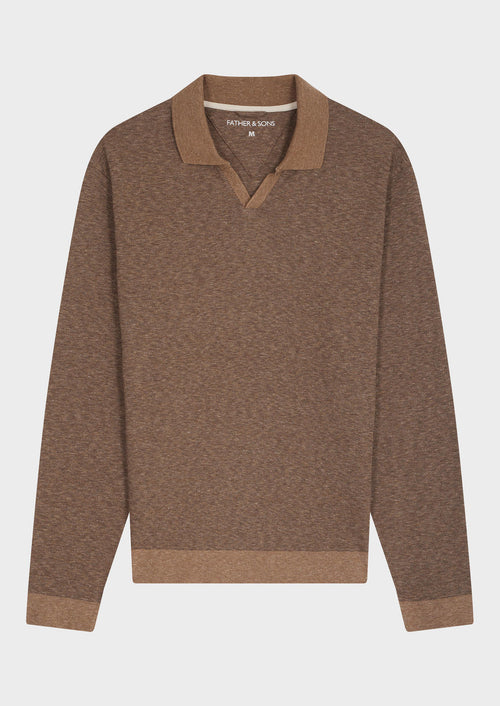 Polo manches longues Slim en coton marron - Father & Sons   - 4 