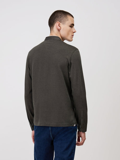 Polo manches longues Slim en coton olive à col officier - 2 - Father & Sons   - 11 