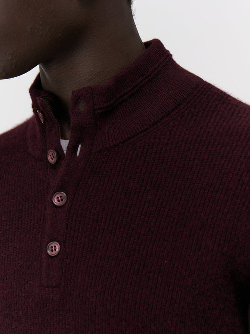 Pull col boutonné en cachemire bordeaux - Father & Sons   - 4 