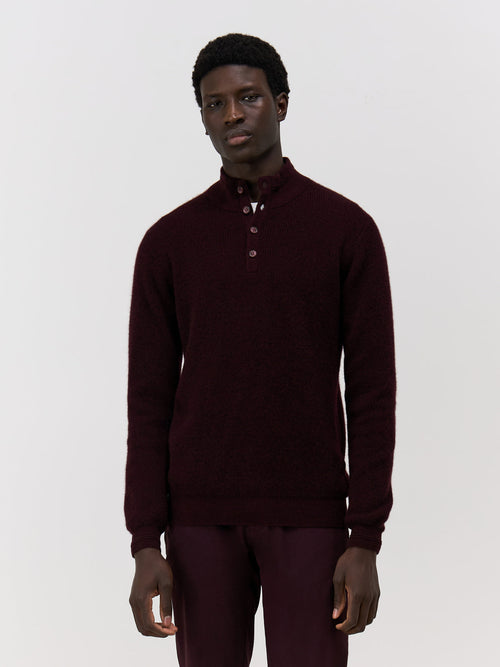 Pull col boutonné en cachemire bordeaux - 1 - Father & Sons   - 11 