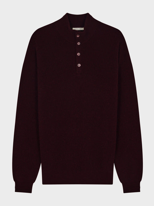 Pull col boutonné en cachemire bordeaux - Father & Sons   - 6 