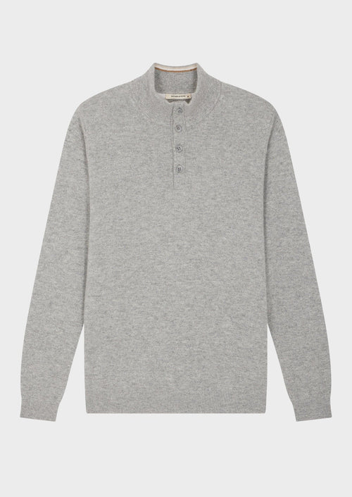 Pull col boutonné en cachemire uni gris perle - Father & Sons   - 1 