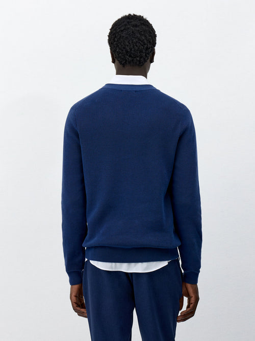 Pull col V en coton bleu indigo - 2 - Father & Sons   - 9 