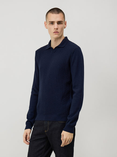 Pull col polo bleu indigo - 1 - Father & Sons   - 11 